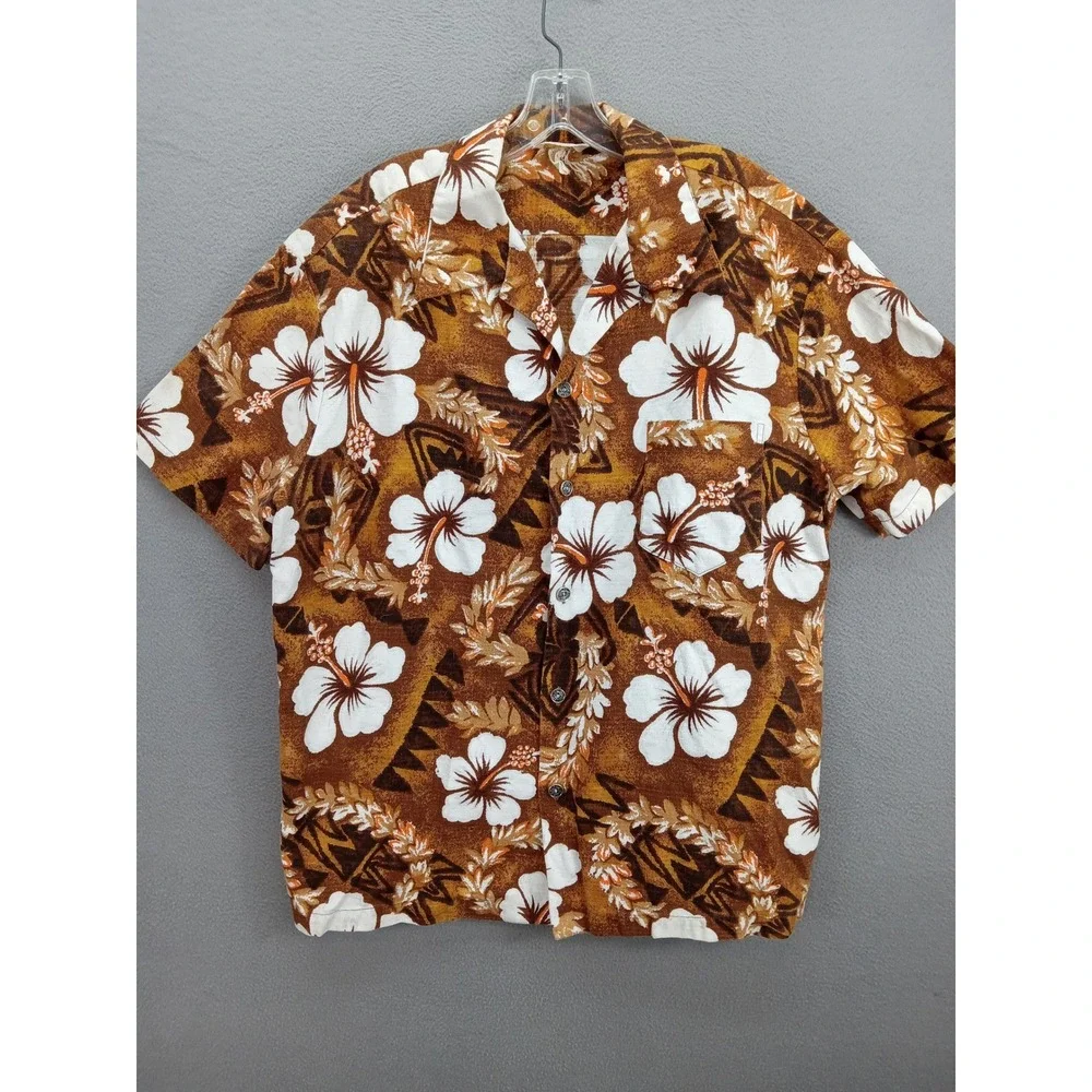 Royal Hawaiian Vintage Hibiscus Floral Shirt Mens XXL Aloha Brown Made in Hawaii